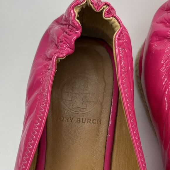 Tory Burch Reva Espadrille Ballet Flats Hot Pink Patent Leather Womens Size 10.5 - Picture 3 of 10